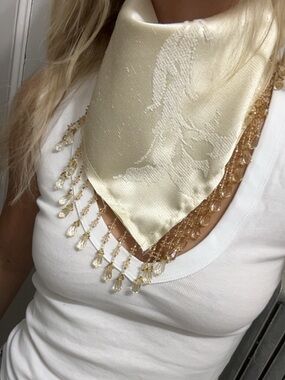 Elegant Cream Beaded Fringe Neck Scarf